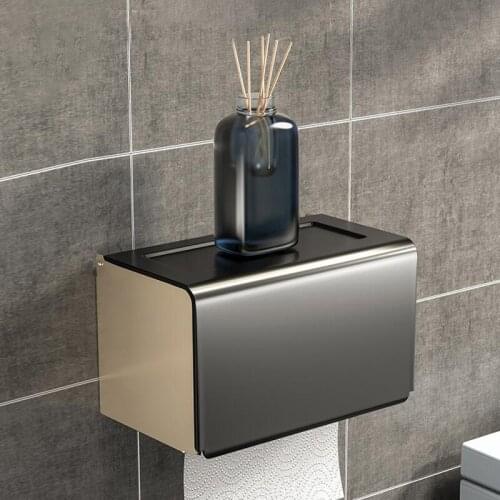 Space Aluminium Toilet Paper Holder Stainless Steel Bathroom Tissue Holder Waterproof Storage Box for Toilet Paper Punch-free