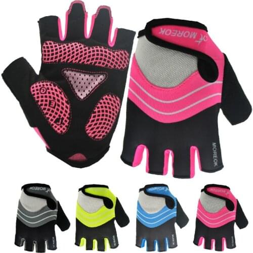 Shock Absorbing Silicone Riding Gloves Women Fingerless Bike Non-slip Outdoor Sports Fitness Short-finger Female Riding Gloves