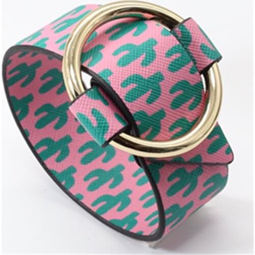 Big Circle Cactus Pink Wristband Summer Beach Jewelry PU Wide Leather Bracelets For Women Cuff Bangle Female Party Jewelry Gift