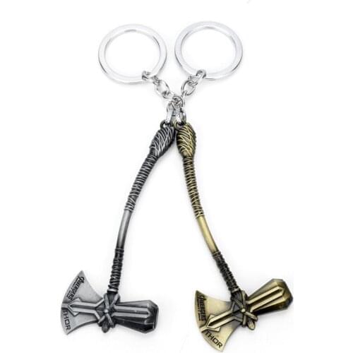 Shield Ice Axe Weapon Keychain Keyring Infinity-War Stormbreaker Axes Hammer Tomahawk Steel Key Chain Carved Pattern Gift