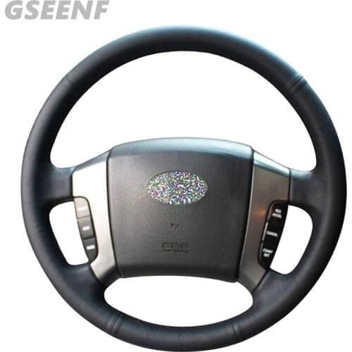 DIY Black Leather Steering Wheel Cover Hand-stitched Car Steering Wheel Covers for Kia Sorento 2008 2007 2006 2005 2004