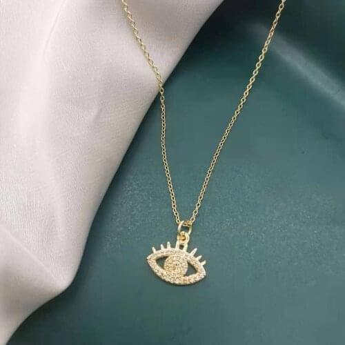 Delicate Evil Eye Zircon Pendant Necklace 14K Gold Filled Neck Chains Charms For Elegant Girl Women Fashion Necklace Jewelry