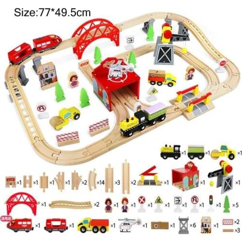 Wooden Track Train Beech Wooden Car Railway Track Set Racing Tracks Mine Crane Assembly Childrens Toys