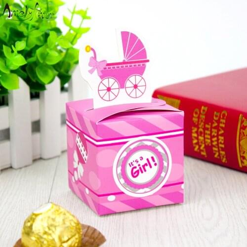 Girl Baby Shower Theme Party Favor Box Baby Carriage Candy Box Gift Cupcake Box Birthday Party Decorations Container Supplies