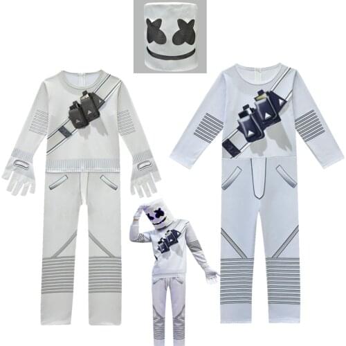Kids Carnival Cosplay Boys DJ Marshmello Costumes Mask Jumpsuit Bodysuit Boys Girls Halloween Party Costume with DJ LEDHeadgear