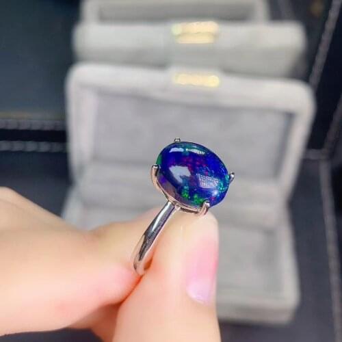 Elegant Anniversary Gift Super High Quality e 100% Natural and Real Black Opal Ring 925 sterling silver Opal Ring