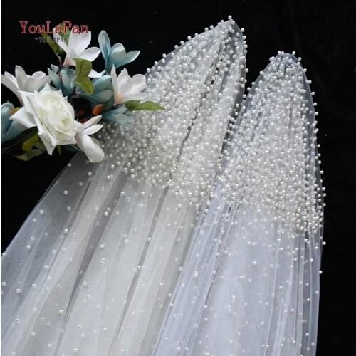 YouLaPan V08 Bridal Veils Cathedral Length Pearls Wedding Veil Ivory White Long Wedding Veil for Girl Marriage 2020 New Arrival