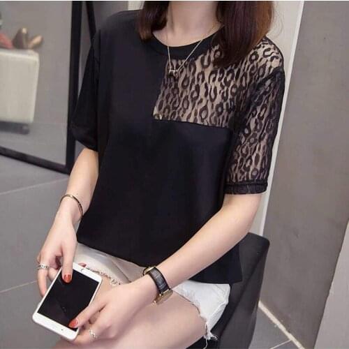 GGRIGHT 2021 Women Lace Short Sleeve T Shirt Patchwork O-Neck Knitted Summer White Casual Black Sexy Shirts Top Fashion Lady