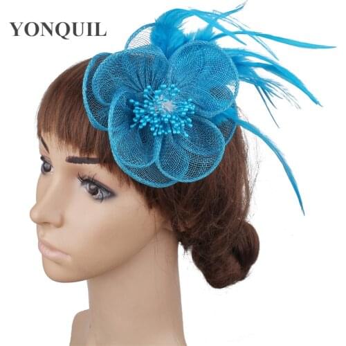 Sinamay Flower Headwear Wedding Women Fashion Hair Accessoriess Flowers Handmade Fancy Feathers Headdress Hair Pin Briede Hat