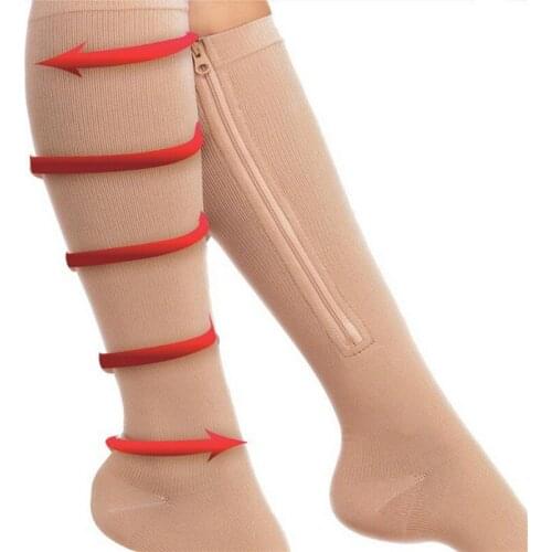 1 Pair Unisex Open Toe Compression Socks Knee Length Zipper Up Calf Leg Anti-Fatigue Stocking Varicosity Support Elastic Socks