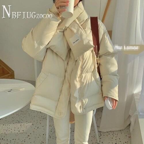 Korean Fashion Solid Color Warm Women Parkas With Scarf Four Colors Can Choose Winter Female Coat
