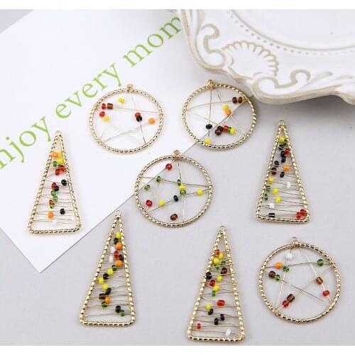 Min order 10pcs/lot winding beads core decoration geometry rounds/Triangle shape copper charms diy jewelry earring accessory