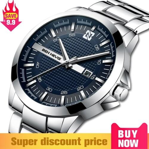 BEN NEVIS Quartz Watches for Men Dark Blue Dial Design Calendar Display Waterproof Business Watches Relogio Masculino