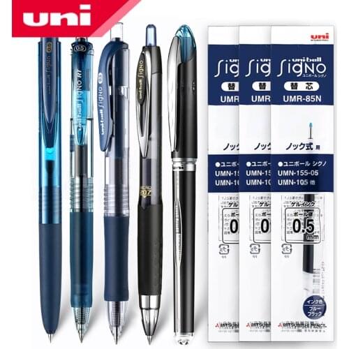 5Pcs Japanese UNI Ink Blue Gel Pen Combination + Refill 0.5mm Multiple Styles Optional UMN-105 / 152/155 Writing Smooth