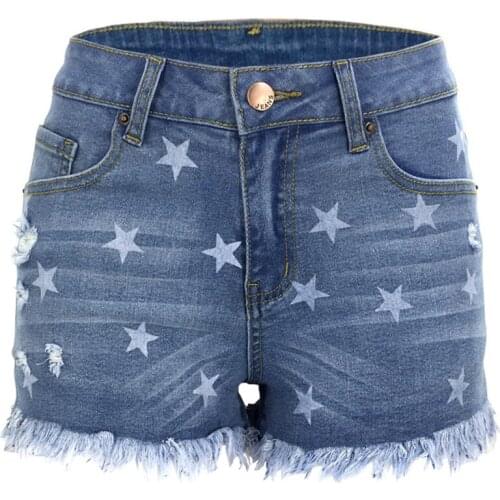2020 New Women Sexy Short Jeans Star Print Softener fabric For Girls famale Tassel leg openning Hotest Sale Fast Delivery