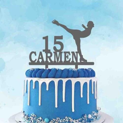 Personalized Skating Cake Topper Custom Name Age Girl Figure Skating Silhouette For Skater Birthday Party Cake Decoration Topper