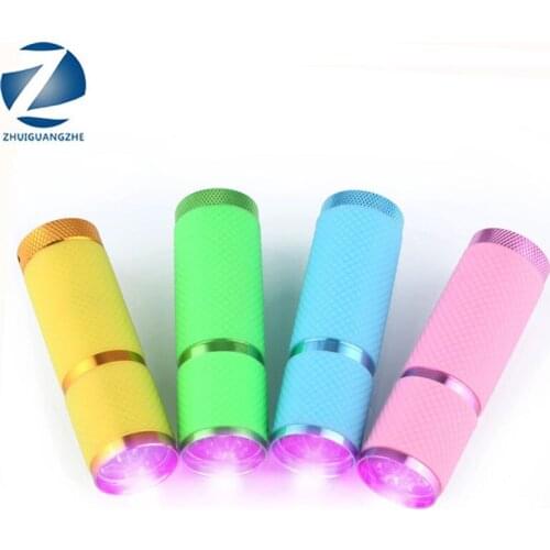 9 Led UV Flashlight Portable Purple Flash Lamp UV Curing Glue LED Torch Light Currency Detector To Detect Fluorescent agent
