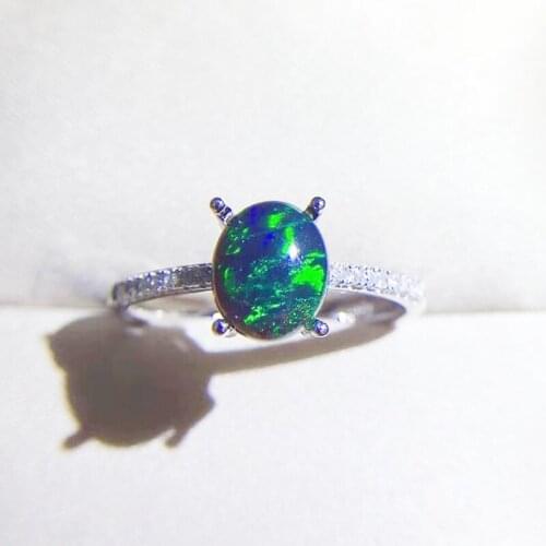 Per jewelry Natural real black opal simple oval ring Free shipping 6*8mm 0.8ct gemstone 925 sterling silver Fine jewelry Q204220