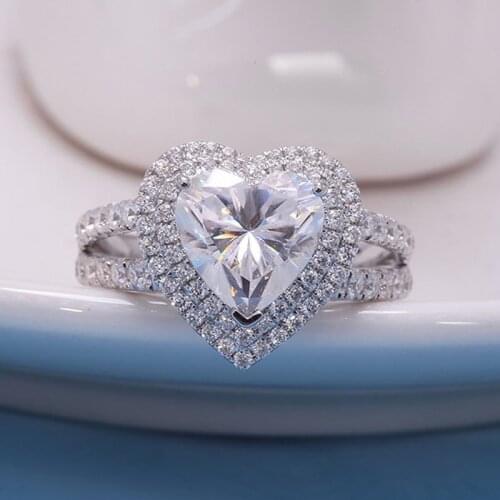 Romantic Female Love Ring Heart Rhinestone Inlaid White Crystal Ring for women Engagement Wedding Accessories Size 5-11