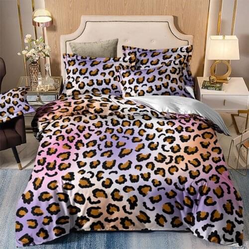 Pink Leopard Bedding Set Luxury Double Queen King Duvet Cover Comfortable Single Twin Full Bed Clothes For Home Adult Kid Girl