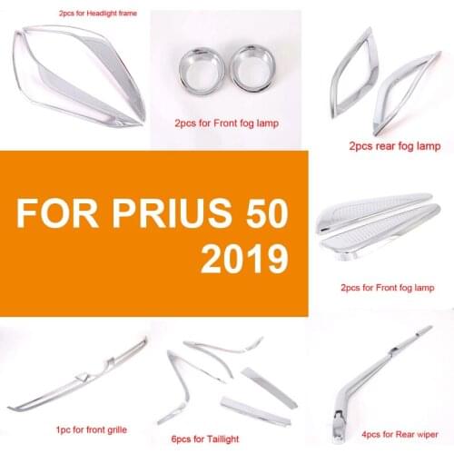 Silver items for toyota prius 50 2019 front grille Front rear fog light frame Tail light frame
