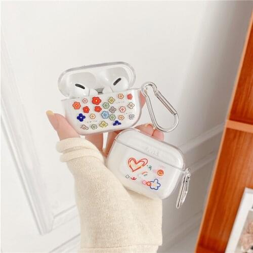 Cute Transparent Flower Smiley Soft TPU Bluetooth Wireless Earphone Protective case for Apple Airpods pro 3 case Airpods 2 1