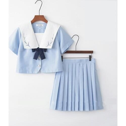 Japanese school uniforms anime COS sailor suit tops+tie+skirt JK Navy style Students clothes for Girl long/short sleeve