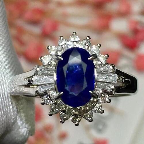 Fine Jewelry Pt900 Real Platinum Gold 100% Natural Blue Sapphire 1.089ct Gemstones Sapphire Diamonds Female Wedding Rings