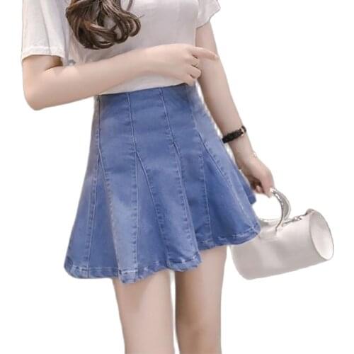 2021 Summer Women MIni Skrit Fashion Jeans Skirts High Waist A-Line Skirt with Underpant