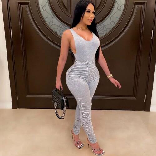 Womens Set Bodysuit and Leggings Stacked Pants Suit Two Piece Set Sexy V-neck Streetwear Backless Club Outfits Matching Sets