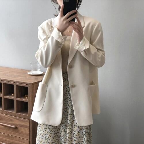 Women Chic Office Lady Single Breasted Blazer Loose Coat Fashion Pocket Long Sleeve Female Outerwear Autumn Suit Coat 2021 New