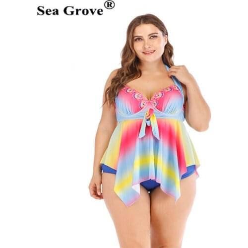 Sexy Gradient Plus Size Women Swimwear Irregular design Two Piece Push Up Swimsuit Beachwear Bathing suit Dress Large bikini