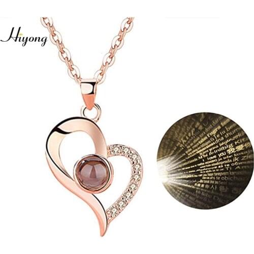 HI YONG Women Love Memory Projection Necklace,100 Languages to Express I Love You Pendant Jewelry Best Gift for Valentines Day