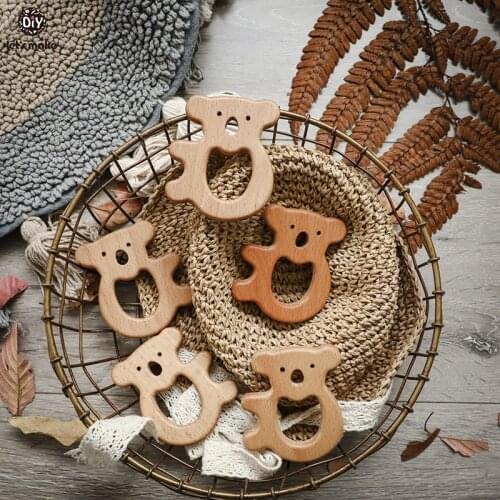 LetS Make Baby Wood Teether 10Pcs Animal Modeling Wooden Teether Toys Elm Olive Oil Baby Teething Product