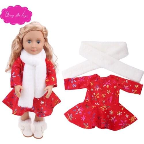 18 inch Girls doll clothes Red New Year snow suit dress + white scarf American newborn skirt Baby toys fit 43 cm baby dolls c739