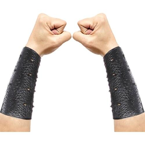 2pieces Vintage Pu Leather Arm Armor Arm Guard Medieval Knight Bracer Adjustable Wrist Band Steampunk Armor Wide Cuffs Bracers