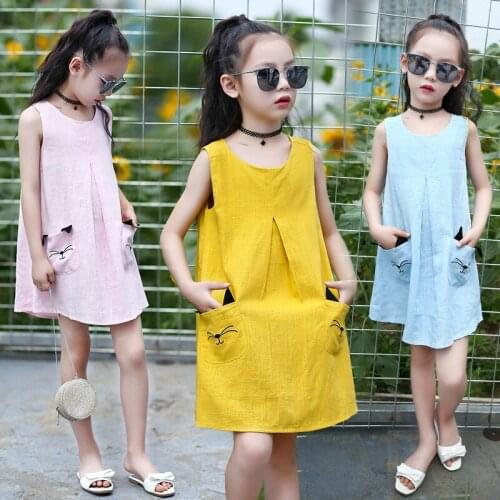 Baby Girls HOT Summer 2019 Dress New Solid Sleeveless Vintage Princess Dresses for 5-10T Girls