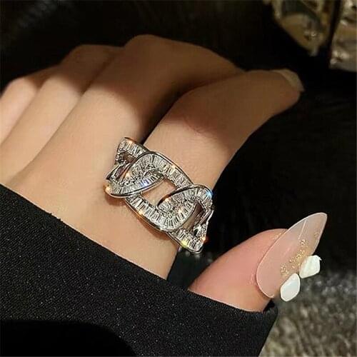 2021 New Arrival 14K Real Plated Link Adjustable Rings For Women Zircon Wedding Rings