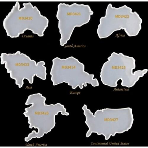 8Pcs Seven Continents Map Coaster Resin Mold Oceania Africa Europe Asia Map Silicone Tray Fruit Cup Mat Epoxy Resin Mold