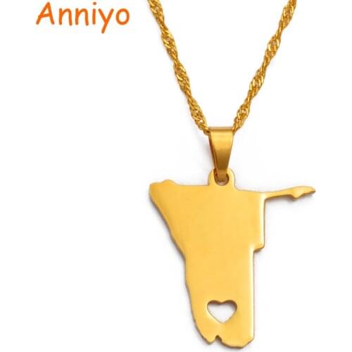 Anniyo Gold Color Namibia Map Pendant and Thin Chain Necklaces Country Maps Jewelry Gifts #032121