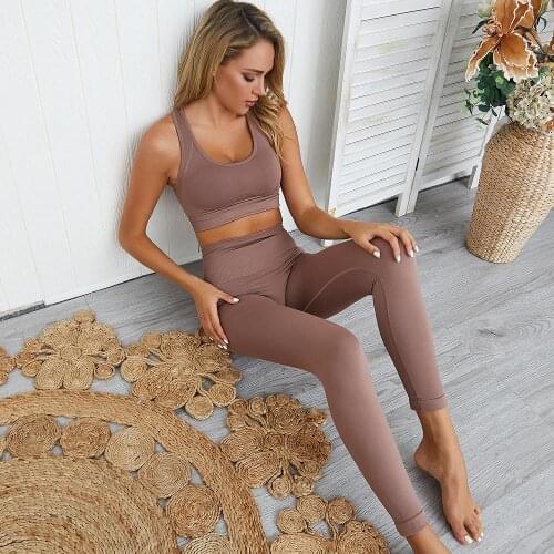 Seamless fitness suit, sports leggings and yoga wear tops, womens sportswear, fitness wear 2-piece set