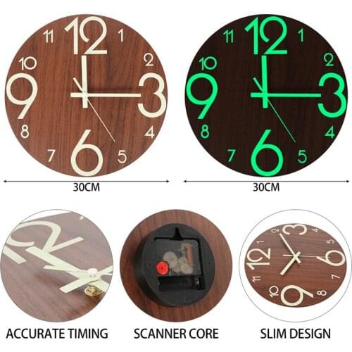 New 12 Inch Silent Luminous Wall Clocks Glow in Dark Modern 3D Decor Home Living Room Bedroom Quartz Wall Hanging Clock
