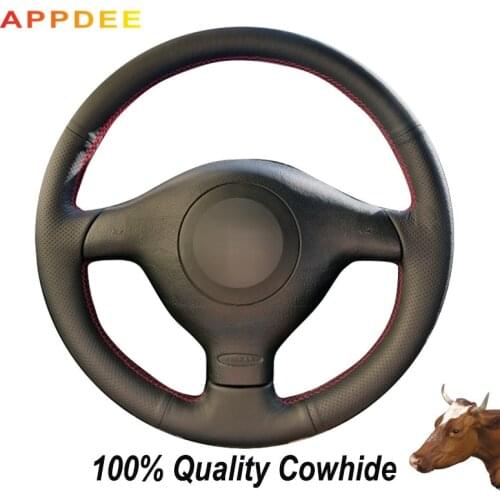 Black Genuine Leather Steering Wheel Cover for volkswagen vw golf 4 passat b5 1996-2003 seat leon 1999-2004 polo 1999-2002