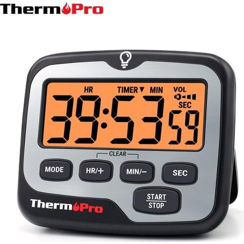 ThermoPro TM01 Digital Timer Countup And Countdown With Big Backlight Screen 12/24H Clock Function
