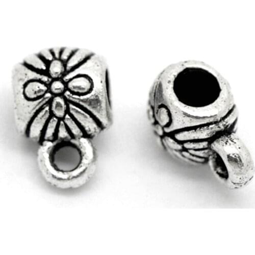 DoreenBeads 100PCs antique silver color Flower Pattern Bail Beads 9x6mm( 3/8"x 2/8") (B19620)