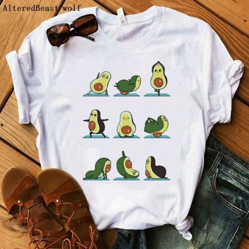 Kawaii Cartoon Avocado Yoga Short Sleeve T-shirt Women Casual harajuku Avocado Graphic Female Tee Summer Women T-shirts Tops