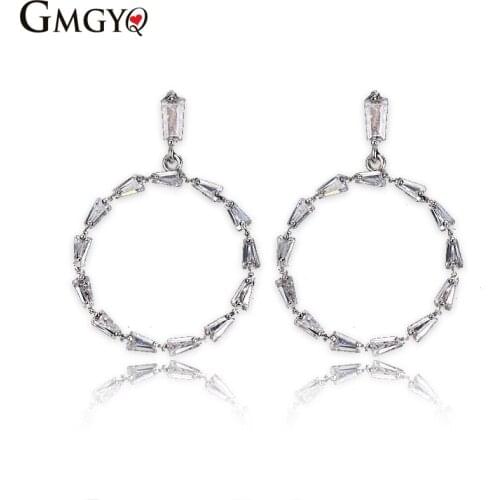 GMGYQ Nieuwe Trapezium Zirkoon Oorbellen Fashion CC Vorm Kristal Steen Oorbellen Voor Vrouwen Korean Style Women Gold Jewelry