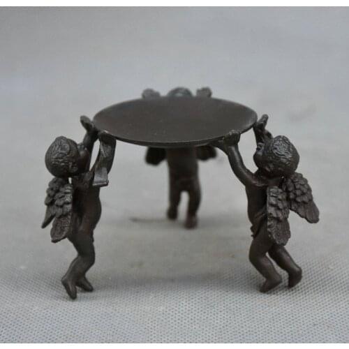 Chinese China Bronze Kid Boy Angel Candlestick Candle Holders Statue Sculpture