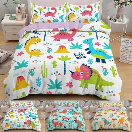 Bedding Set 3D Dinosaur Kids Duvet Cover for Boys Girls Cartoon Super Soft NO Comter Queen/King Size Gifts