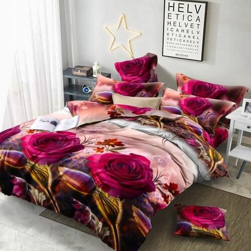 Pink Rose Flower Bedding Sets Duvet Cover Set 3D Print Bed Linen Quilt Covers With Pillowcases Queen King Size Home Bedclothes